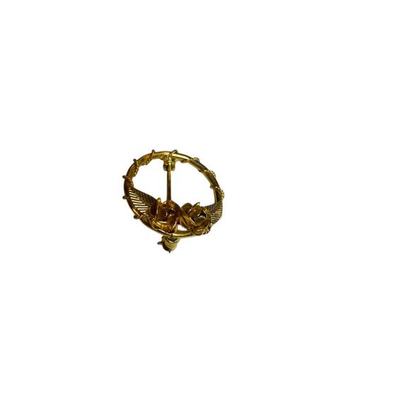 Vintage Goldtone Brooch Pin Wreath Rose 1 Inch Small - Picture 4 of 6